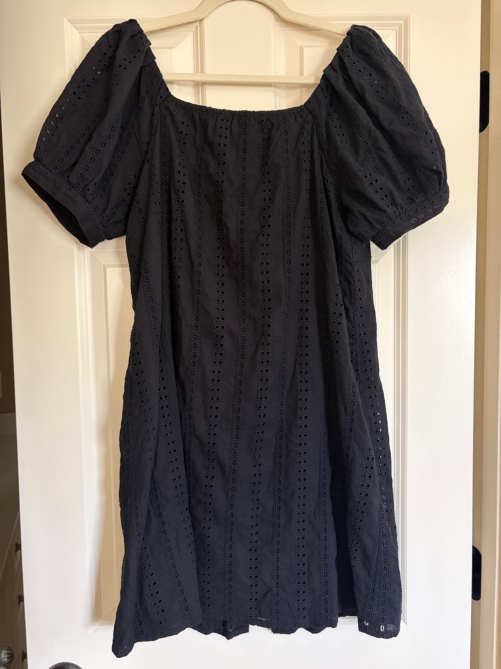 See U Soon Boutique Black Eyelet Puff-Sleeve Dress with Button Detailing